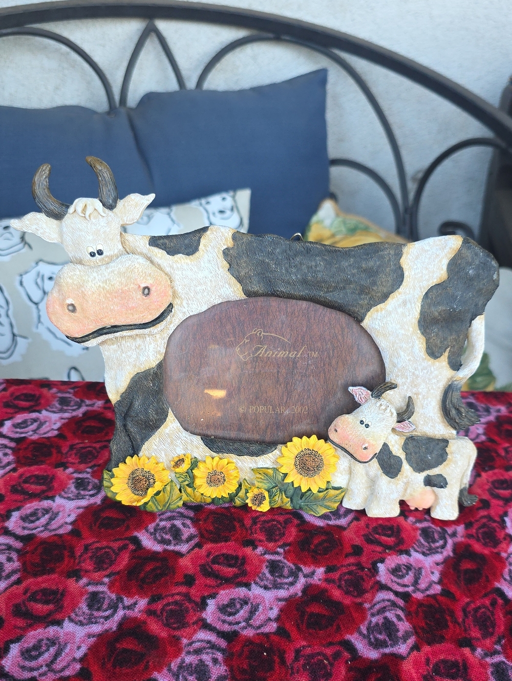 Vintage Popular Imports Cow and Sunflower Resin Picture Frame
